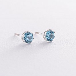 Серебряные серьги - пусеты (синт. топазы) 122855