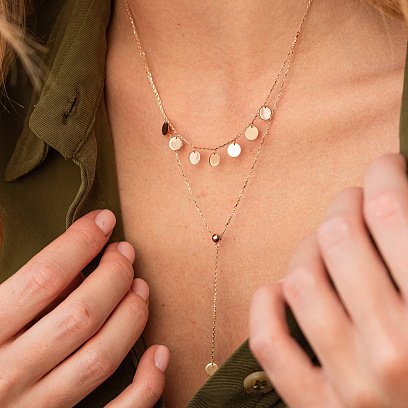 Двойное колье - галстук "Монетки" в красном золоте кол02284 №4