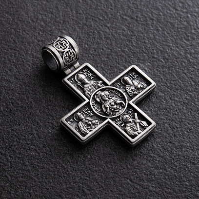 Срібний хрест "Ісус Христос із зображенням святих" 7608 №3