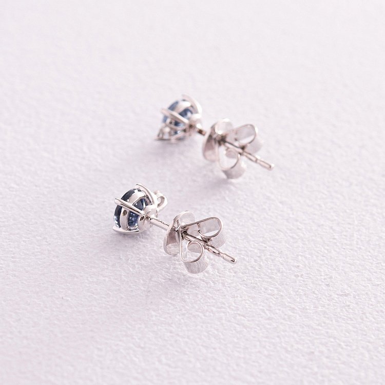 Золотые серьги - пусеты с бриллиантами и сапфирами сб0408nl от ювелирного магазина Оникс - 4