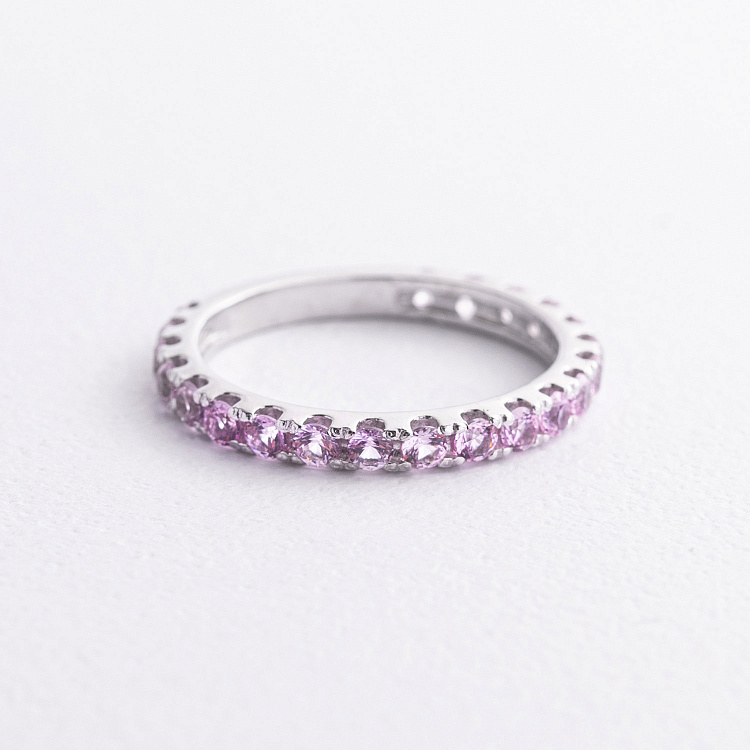 Серебряное кольцо с розовыми синтетическими сапфирами 1901/1р-PSPH от ювелирного магазина Оникс - 2