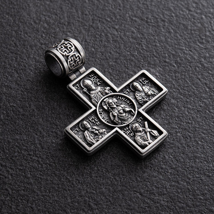 Срібний хрест "Ісус Христос із зображенням святих" 7608 від ювелірного магазину Онікс - 2