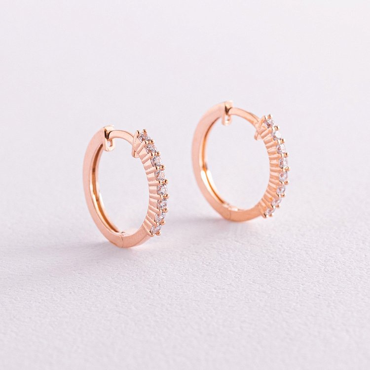 Золота сережки - кільця з фіанітами с07713 від ювелірного магазину Онікс