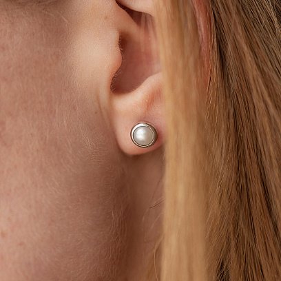 Сережки - пусети з перлами (біле золото) с08504 №2