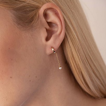 Золоті сережки - пусети "Міранда" з перлами на ланцюжку с07864 №4