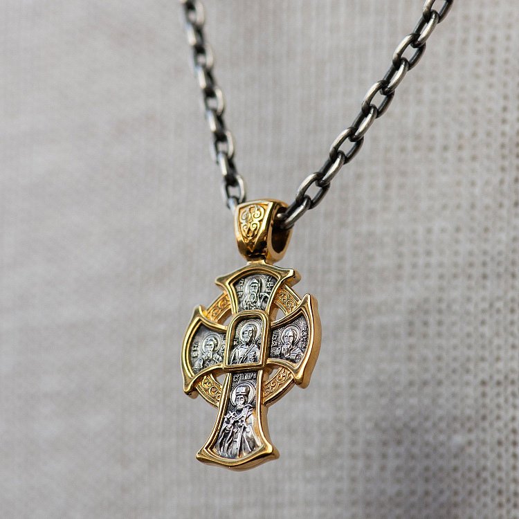 Православный крест "Господь Вседержитель. Икона Божией Матери" 131460 от ювелирного магазина Оникс - 3