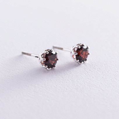 Срібні сережки - пусети (синт. піроп) 122822