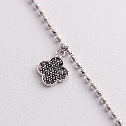 Серебряный браслет "Клевер" на ногу (черные фианиты) 141848 №2