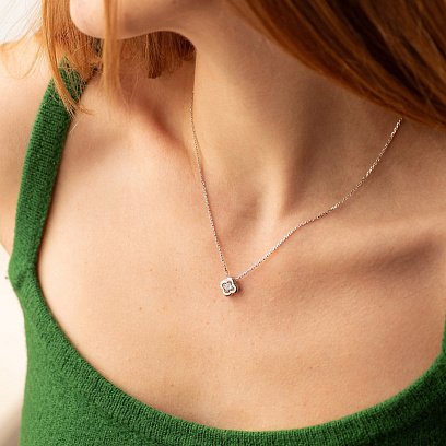 Срібне кольє "Конюшина" (білий фіаніт) 181058 №2