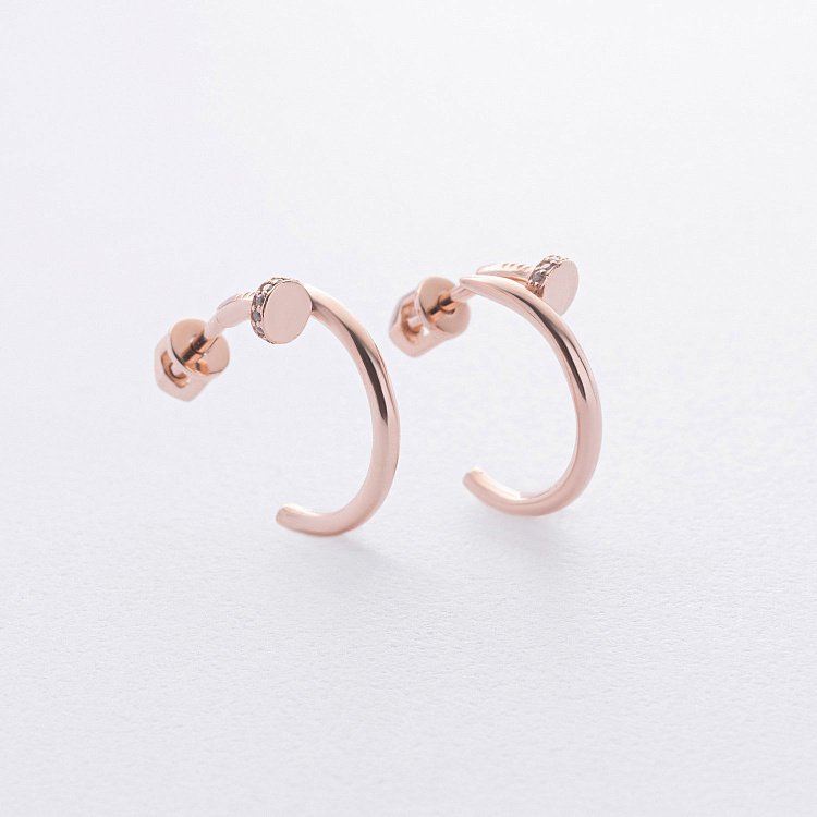 Сережки - пусети "Цвях" у червоному золоті (фіаніти) с09123 від ювелірного магазину Онікс