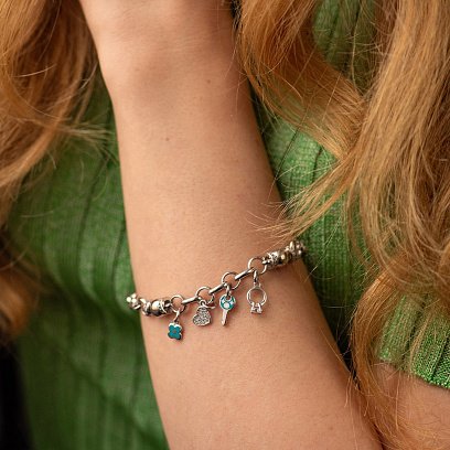 Золотой браслет с фианитами и эмалью б03430 №2