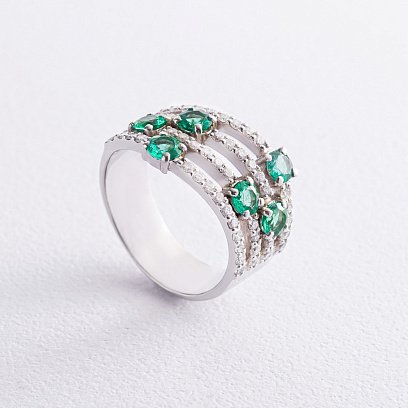 Золота каблучка з діамантами і смарагдами 762пр