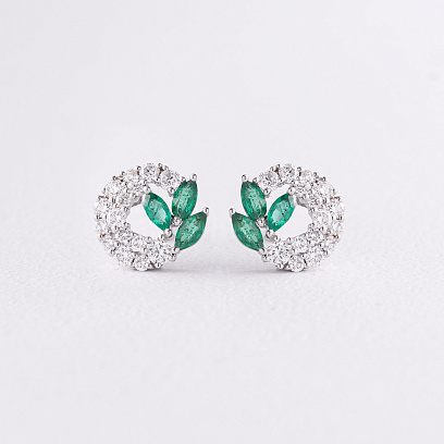 Золотые серьги - пусеты с изумрудами и бриллиантами сб0671ca