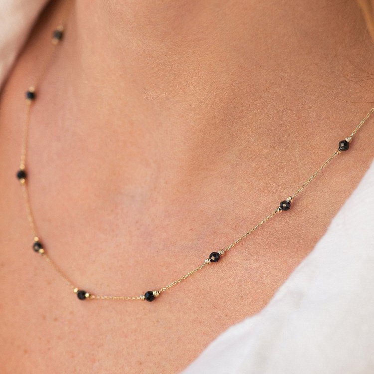 Колье "Шарики" с черными фианитами (желтое золото) кол02488 от ювелирного магазина Оникс - 1