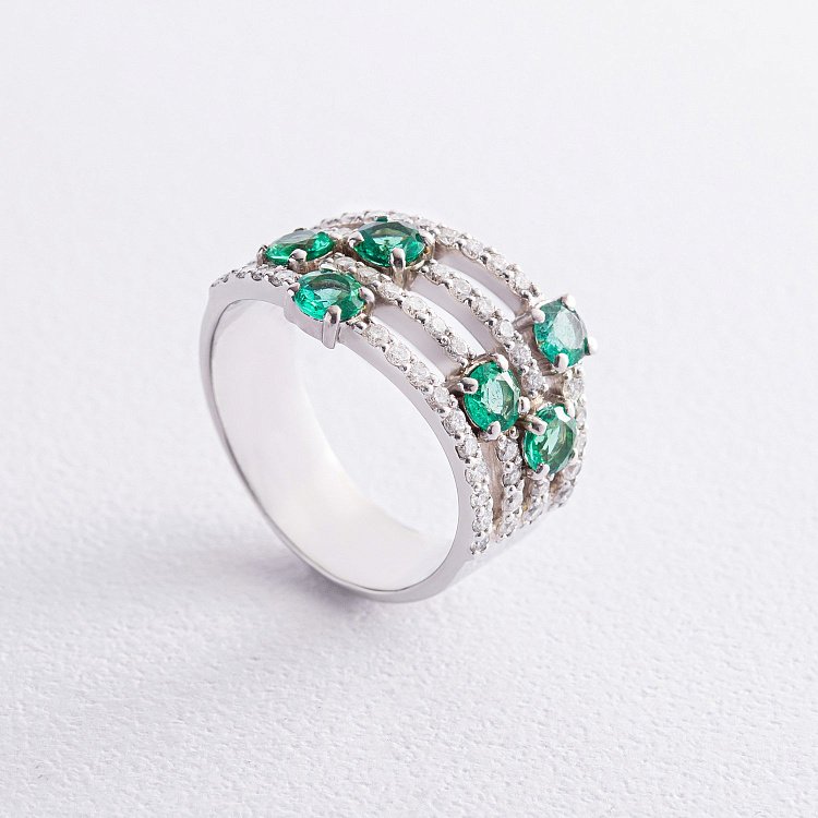 Золота каблучка з діамантами і смарагдами 762пр від ювелірного магазину Онікс