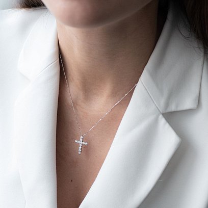 Колье "Крестик" в белом золоте (фианиты) кол01815 №3