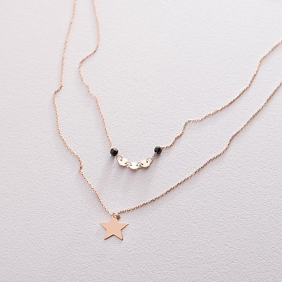 Подвійне золоте кольє "Зірочка" з чорними фіанітами кол01525