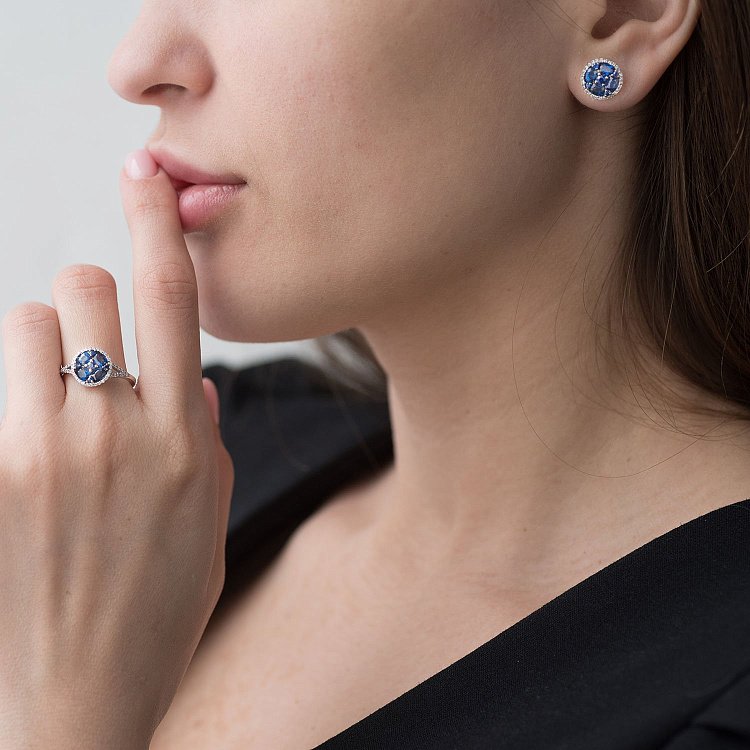 Серьги-пусеты золотые с сапфирами и бриллиантами LDE0438-p от ювелирного магазина Оникс - 1