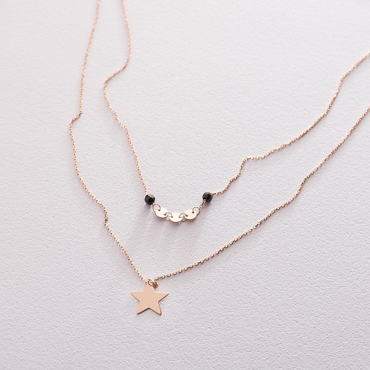 Подвійне золоте кольє "Зірочка" з чорними фіанітами кол01525 від ювелірного магазину Онікс