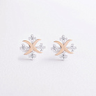 Серьги - пусеты "Клевер" с фианитами (белое, желтое золото) с09552 от ювелирного магазина Оникс