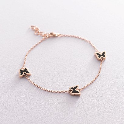 Браслет "Бабочки" в красном золоте (эмаль) б04439