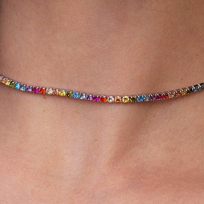 Срібне кольє "Різнокольорове" з фіанітами 181262 №5