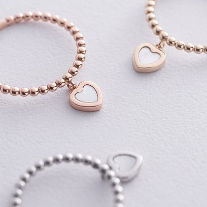 Шариковое золотое кольцо "Сердечко" с перламутром к07952 №5