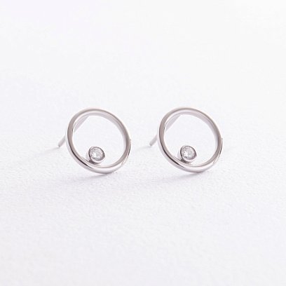 Золоті сережки - пусети "Кругообіг" з фіанітами с08353