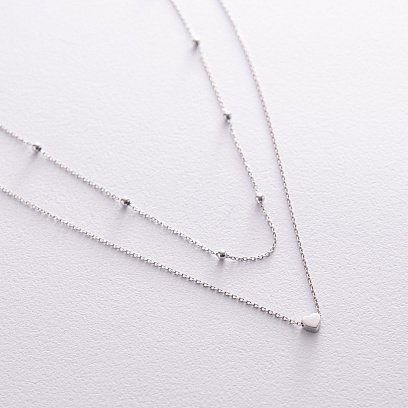 Двойное серебряное колье "Сердечко и шарики" 908-01239 №2