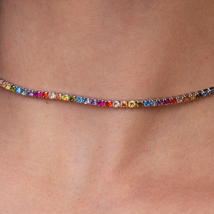 Срібне кольє "Різнокольорове" з фіанітами 181262 від ювелірного магазину Онікс - 4