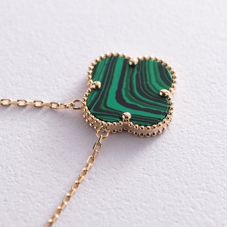 Золоте кольє "Конюшина" з малахітом кол02019 від ювелірного магазину Онікс - 3