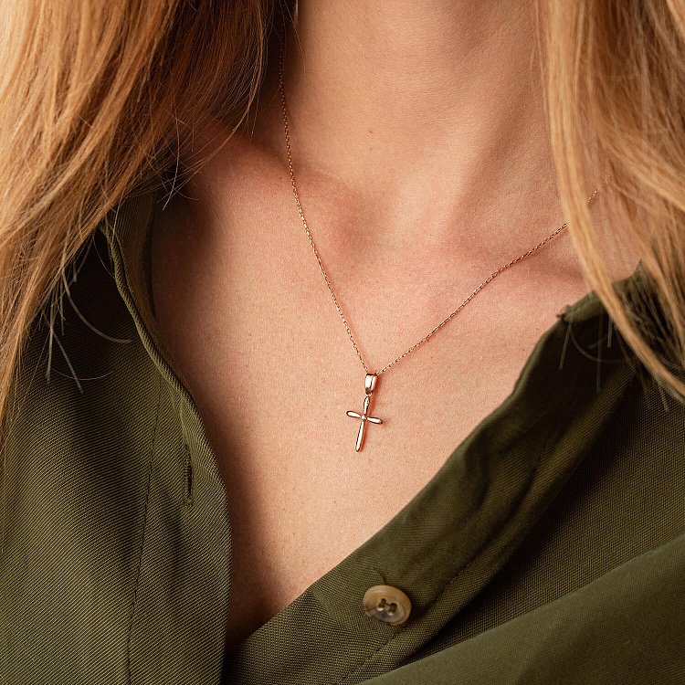 Золоте кольє "Хрестик" з фіанітом кол02187 від ювелірного магазину Онікс - 3