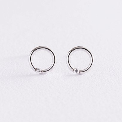 Золотые серьги - пусеты "Круговорот" с бриллиантами сб0349y