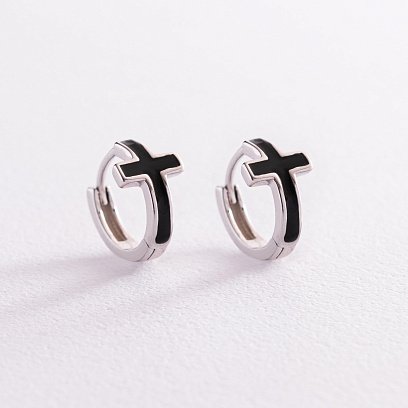 Срібні сережки "Хрестики" з емаллю 122260