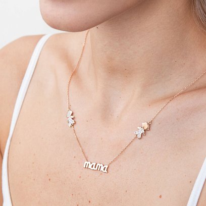 Золоте кольє "Мама і хлопчики" (фіаніти) кол00996 №2