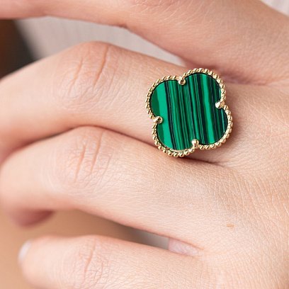 Золота каблучка "Конюшина" з малахітом к06880 №3