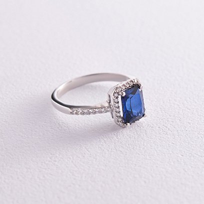 Серебряное кольцо с синт. сапфиром и фианитами 1830/1р-HSPH №3
