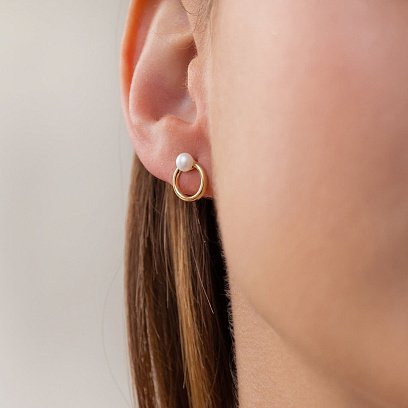 Сережки - пусети "Кругообіг" з перлами (жовте золото) с08223 №5