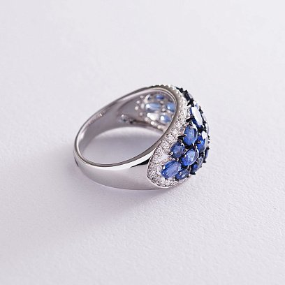 Золотое кольцо с бриллиантами и сапфирами MR16037gm №3