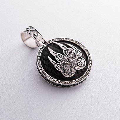 Серебряный кулон "Волк" с эбеновым деревом 946 №6