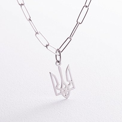 Срібне кольє "Герб України - Тризуб" з перлами 1098 №3