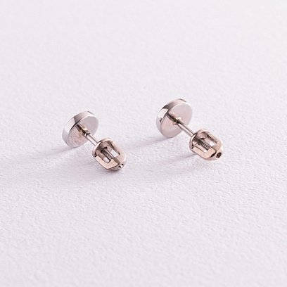 Серьги - пусеты "Love" в белом золоте с07675 №3