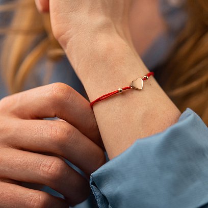 Браслет с красной нитью "Сердце" (красное золото) б04206 №6