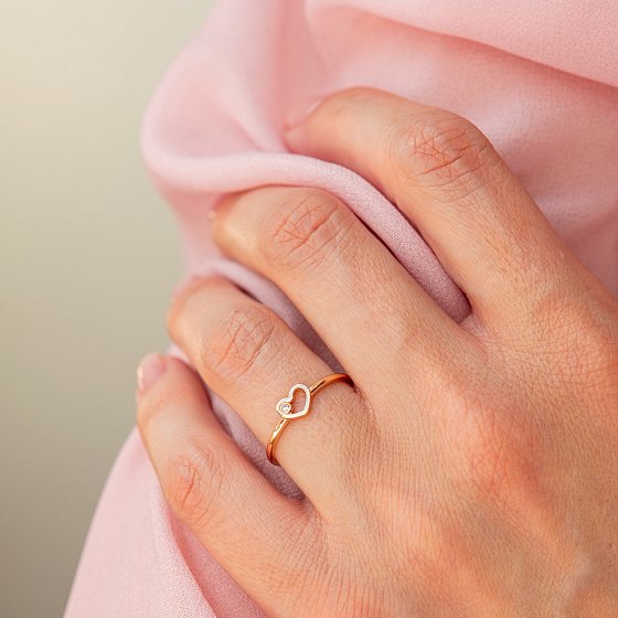 Кольцо "Сердечко" в красном золоте (фианит) к08487 №5