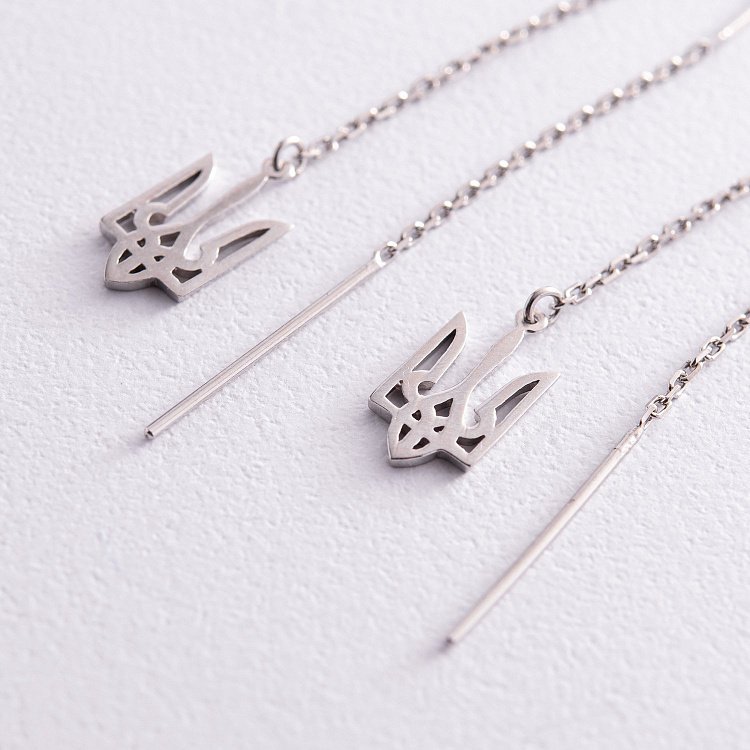 Сережки - протяжки "Герб України - Тризуб" у сріблі 123240 від ювелірного магазину Онікс - 3