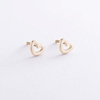Сережки-пусети "Сердечка" в жовтому золоті с06947