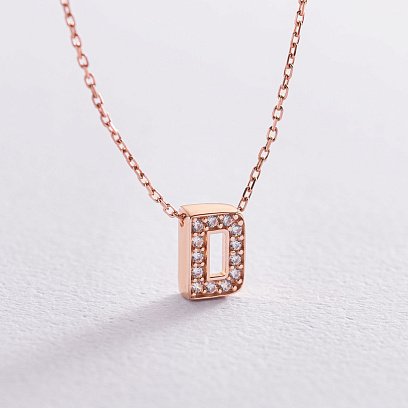 Колье с буквой "D" в красном золоте (фианиты) кол01255D