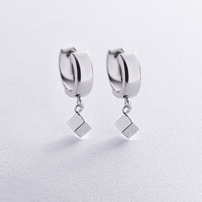 Серьги "Кубики" в белом золоте с08902