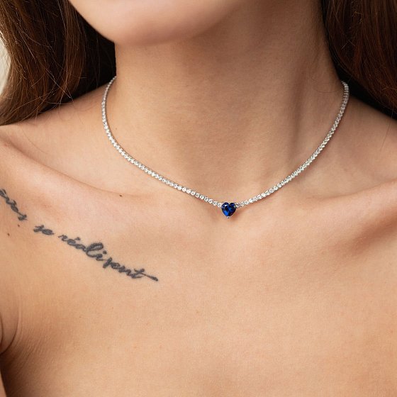 Серебряное колье - чокер "Сердечко" с фианитами 181259 №2