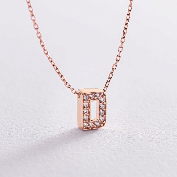 Колье с буквой "D" в красном золоте (фианиты) кол01255D от ювелирного магазина Оникс